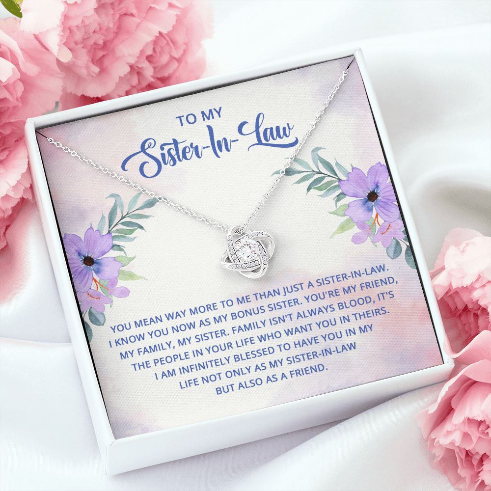 To My Sister-In-Law I Know You Now as My Bonus Sister Infinity Knot Necklace Message Card-Express Your Love Gifts