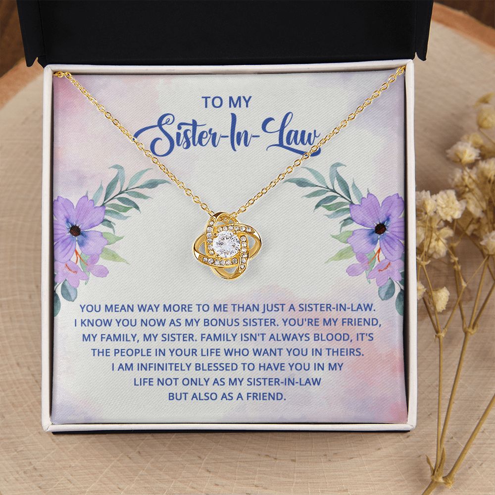 To My Sister-In-Law I Know You Now as My Bonus Sister Infinity Knot Necklace Message Card-Express Your Love Gifts