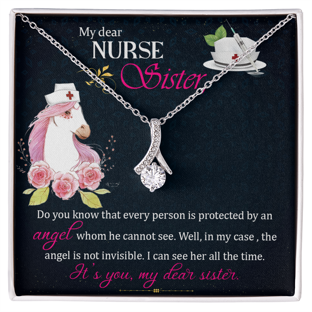 To My Sister My Dear Nurse Sister Alluring Ribbon Necklace Message Card-Express Your Love Gifts