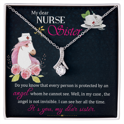 To My Sister My Dear Nurse Sister Alluring Ribbon Necklace Message Card-Express Your Love Gifts