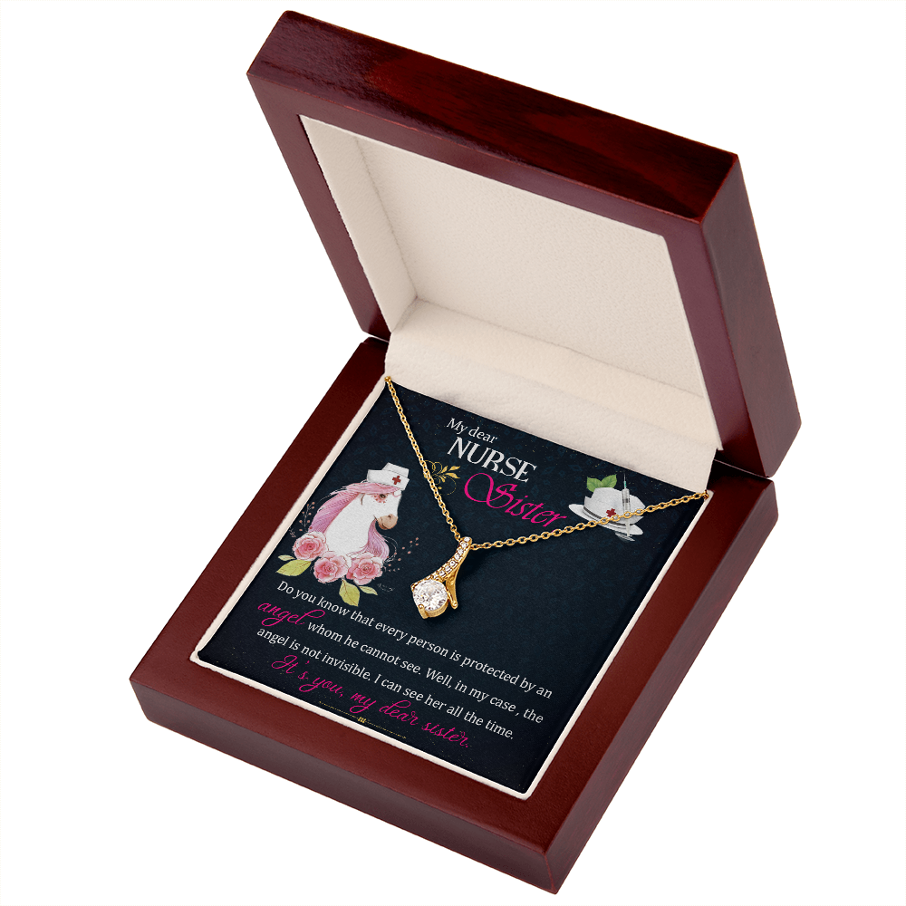 To My Sister My Dear Nurse Sister Alluring Ribbon Necklace Message Card-Express Your Love Gifts