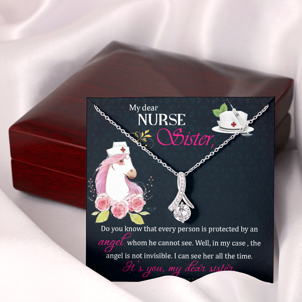 To My Sister My Dear Nurse Sister Alluring Ribbon Necklace Message Card-Express Your Love Gifts