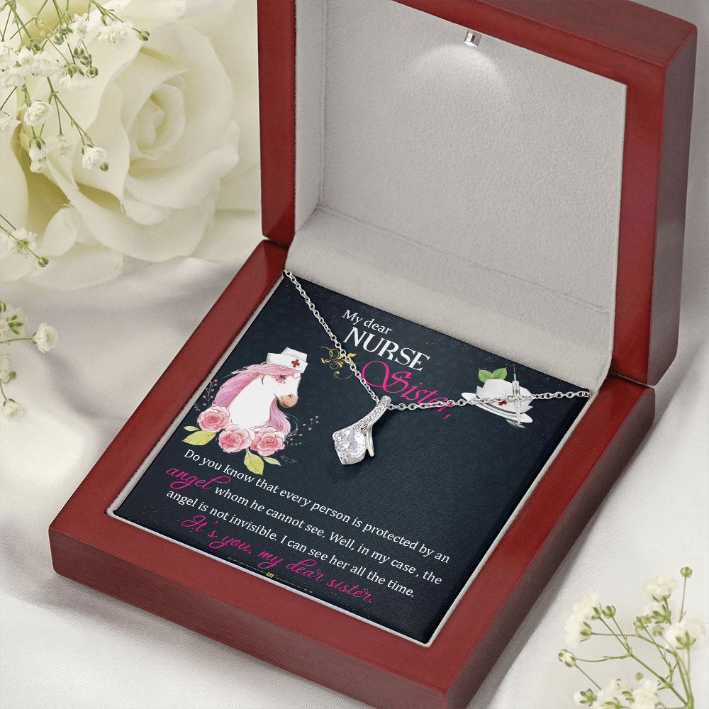 To My Sister My Dear Nurse Sister Alluring Ribbon Necklace Message Card-Express Your Love Gifts