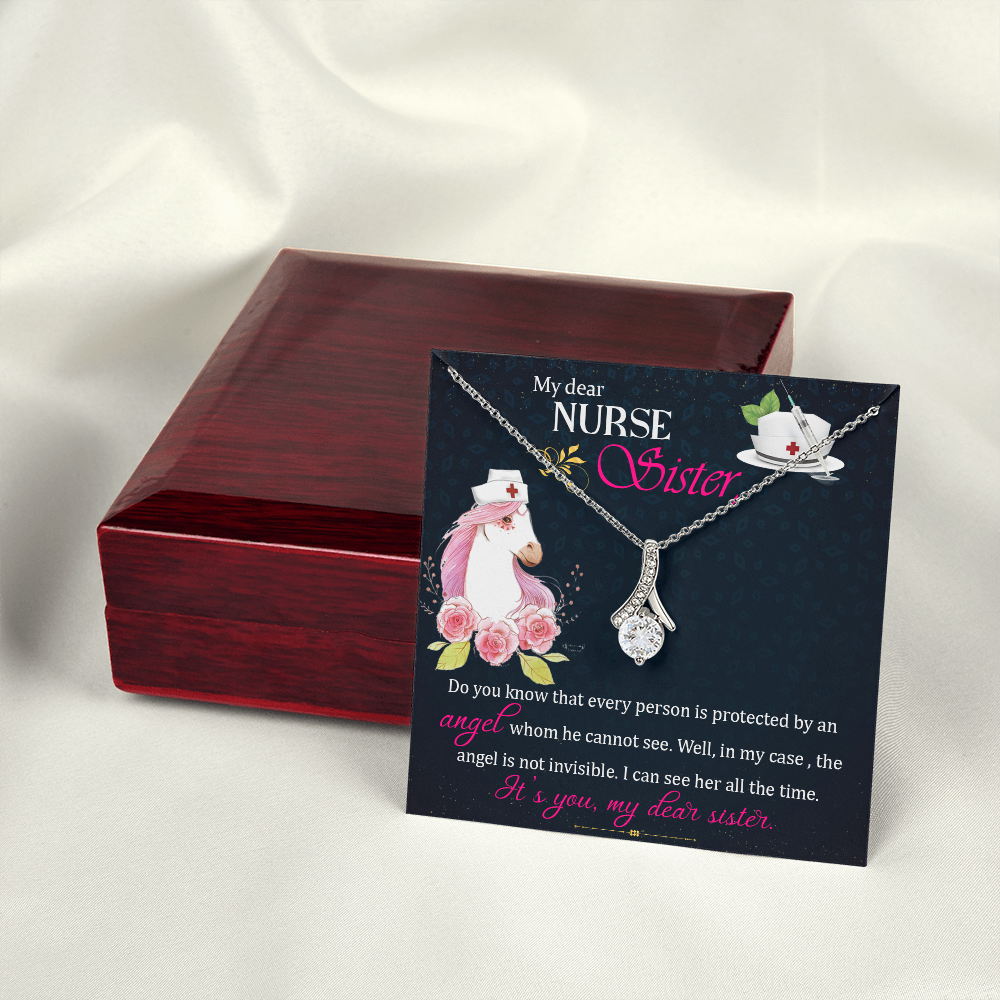 To My Sister My Dear Nurse Sister Alluring Ribbon Necklace Message Card-Express Your Love Gifts