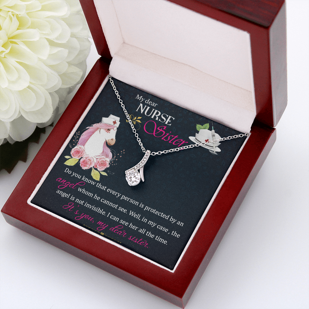 To My Sister My Dear Nurse Sister Alluring Ribbon Necklace Message Card-Express Your Love Gifts