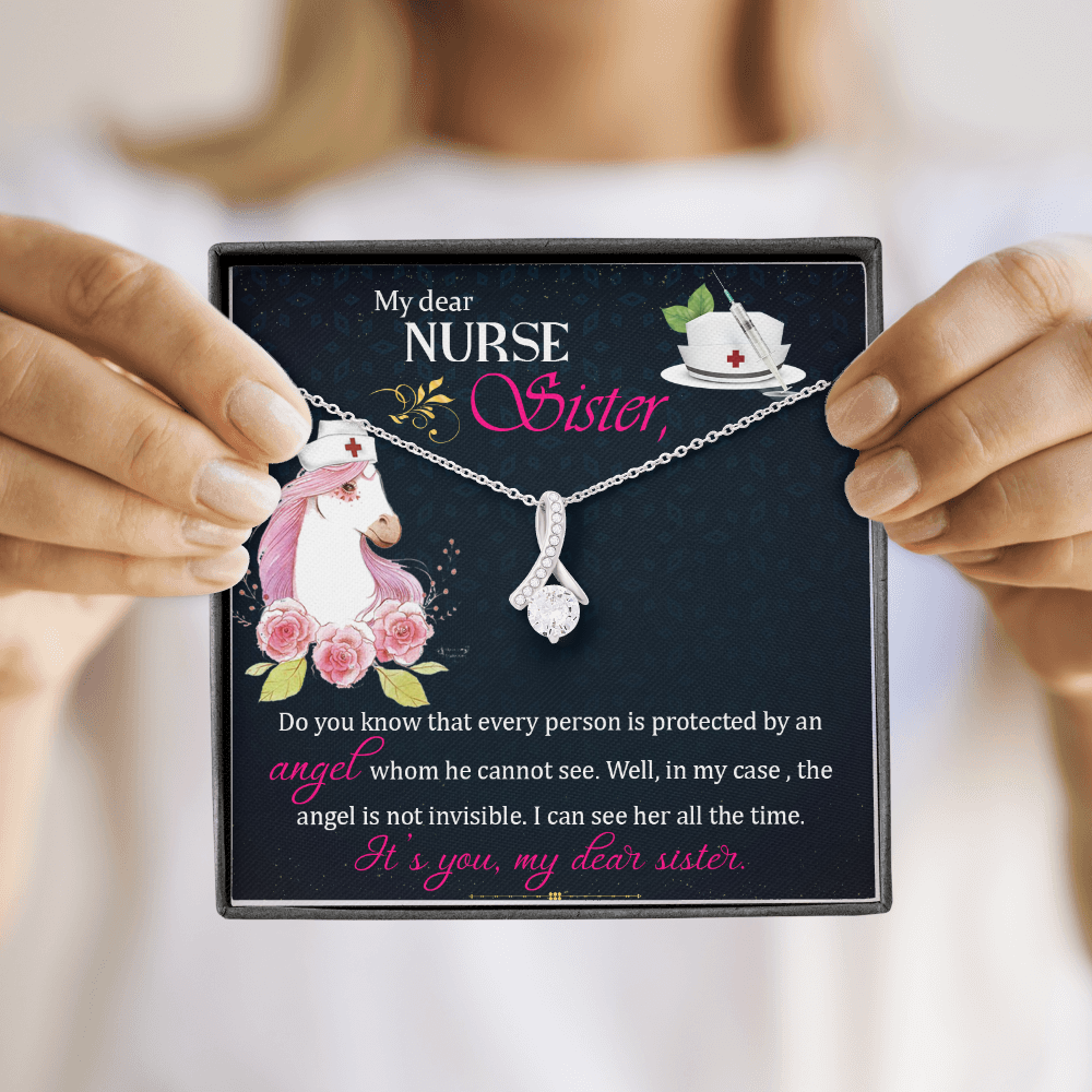 To My Sister My Dear Nurse Sister Alluring Ribbon Necklace Message Card-Express Your Love Gifts