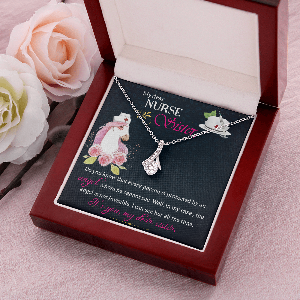 To My Sister My Dear Nurse Sister Alluring Ribbon Necklace Message Card-Express Your Love Gifts