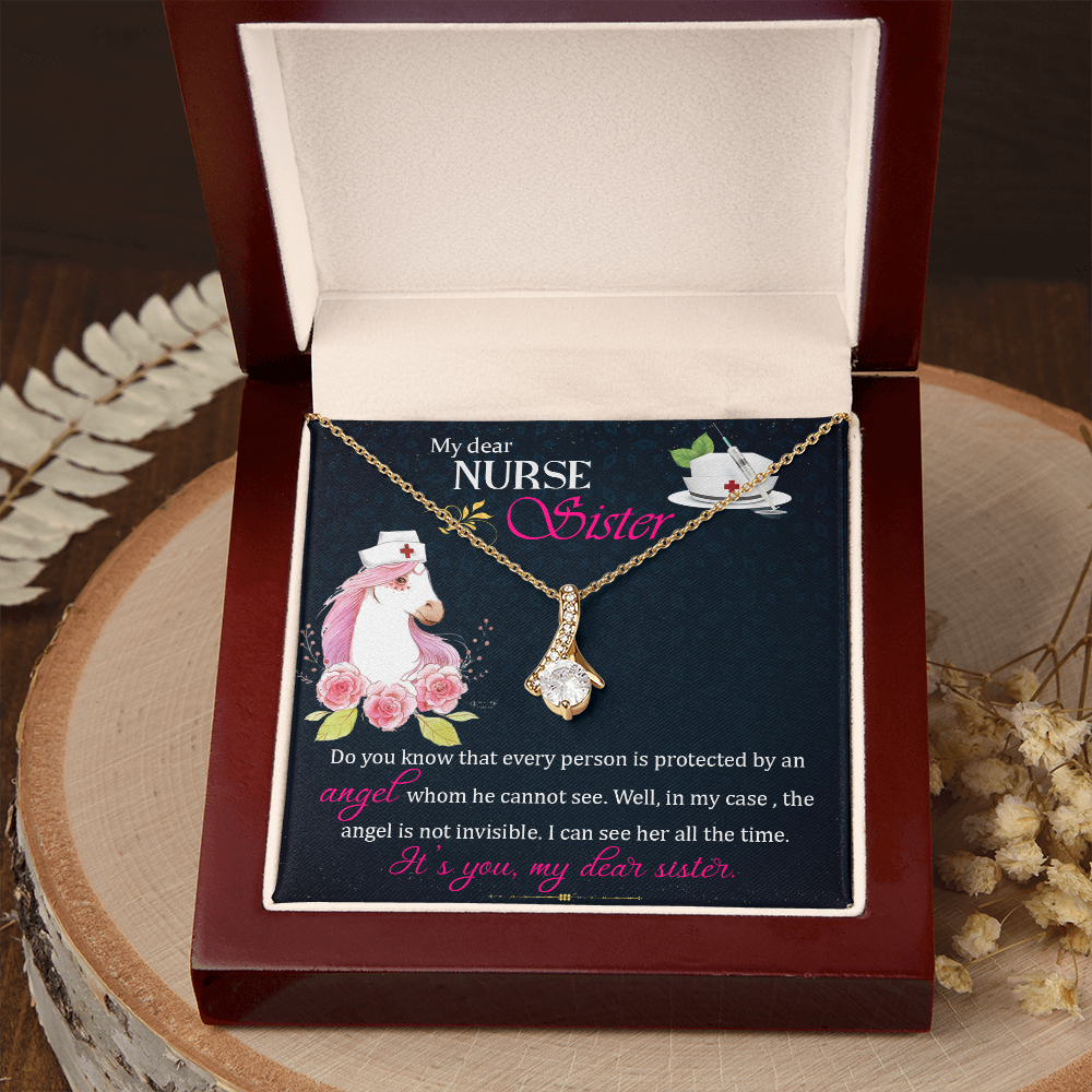 To My Sister My Dear Nurse Sister Alluring Ribbon Necklace Message Card-Express Your Love Gifts