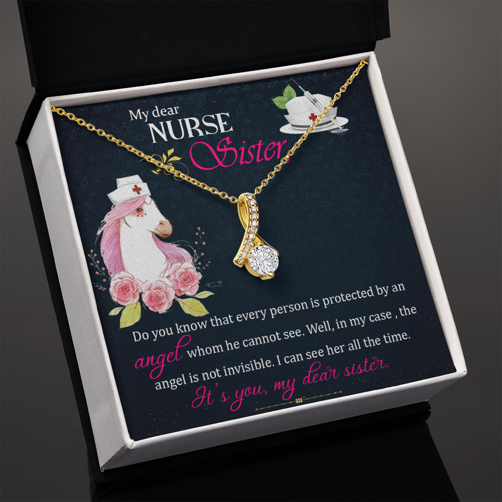 To My Sister My Dear Nurse Sister Alluring Ribbon Necklace Message Card-Express Your Love Gifts