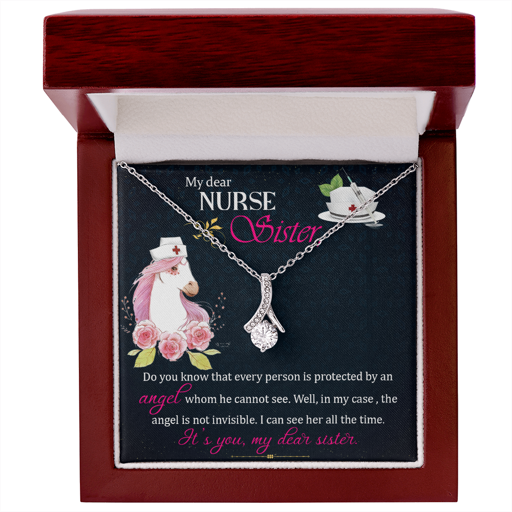 To My Sister My Dear Nurse Sister Alluring Ribbon Necklace Message Card-Express Your Love Gifts