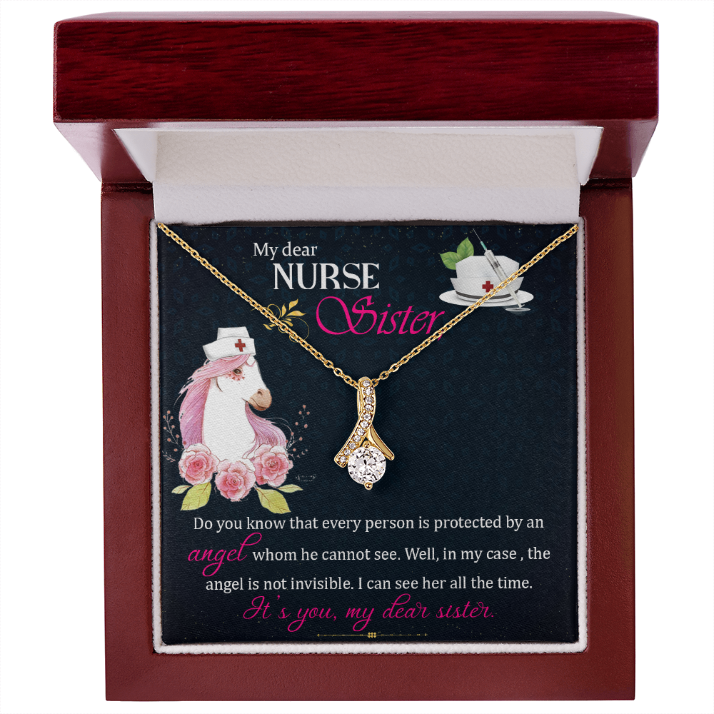 To My Sister My Dear Nurse Sister Alluring Ribbon Necklace Message Card-Express Your Love Gifts