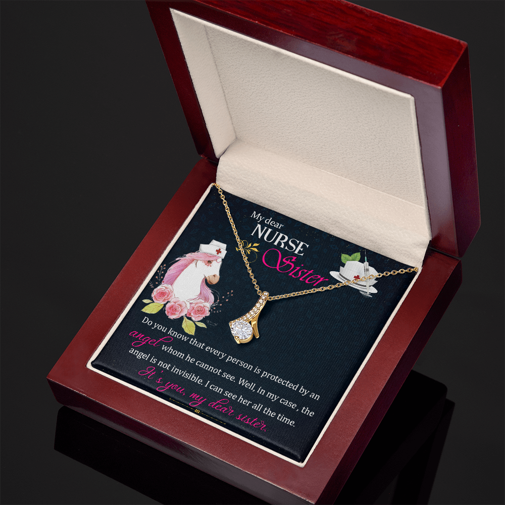 To My Sister My Dear Nurse Sister Alluring Ribbon Necklace Message Card-Express Your Love Gifts