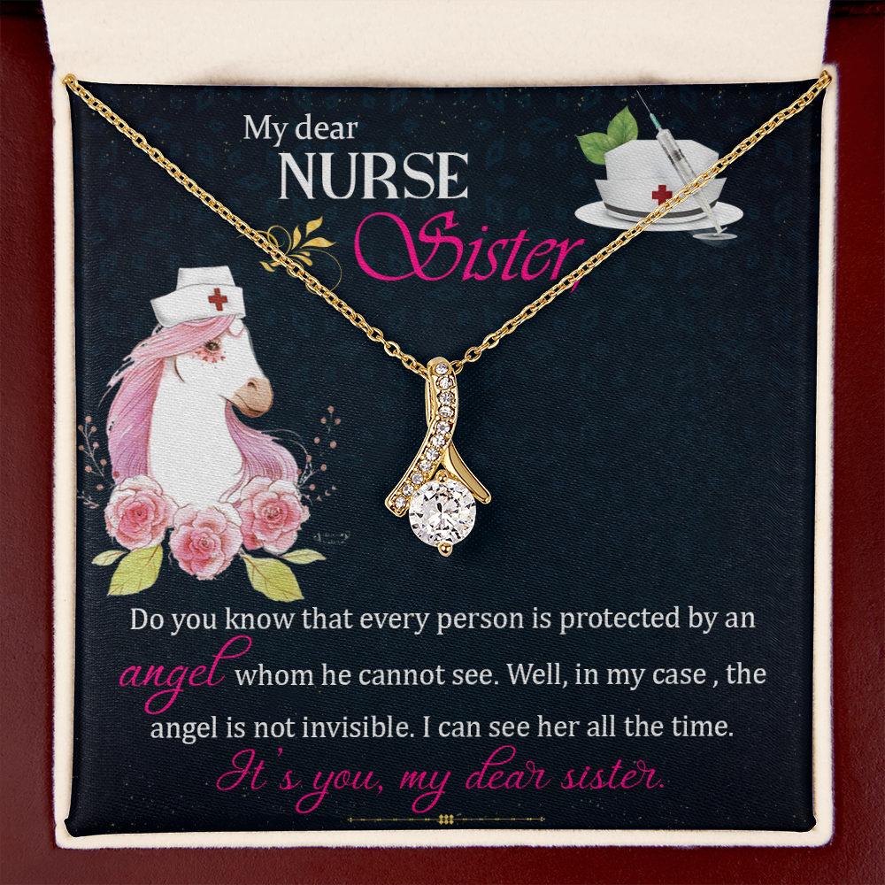 To My Sister My Dear Nurse Sister Alluring Ribbon Necklace Message Card-Express Your Love Gifts
