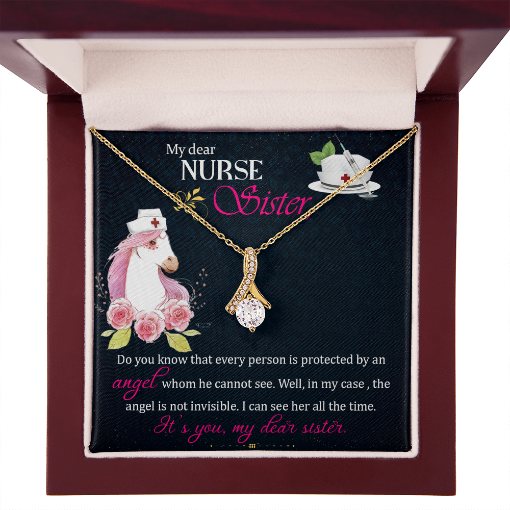 To My Sister My Dear Nurse Sister Alluring Ribbon Necklace Message Card-Express Your Love Gifts