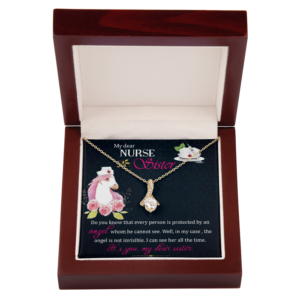 To My Sister My Dear Nurse Sister Alluring Ribbon Necklace Message Card-Express Your Love Gifts