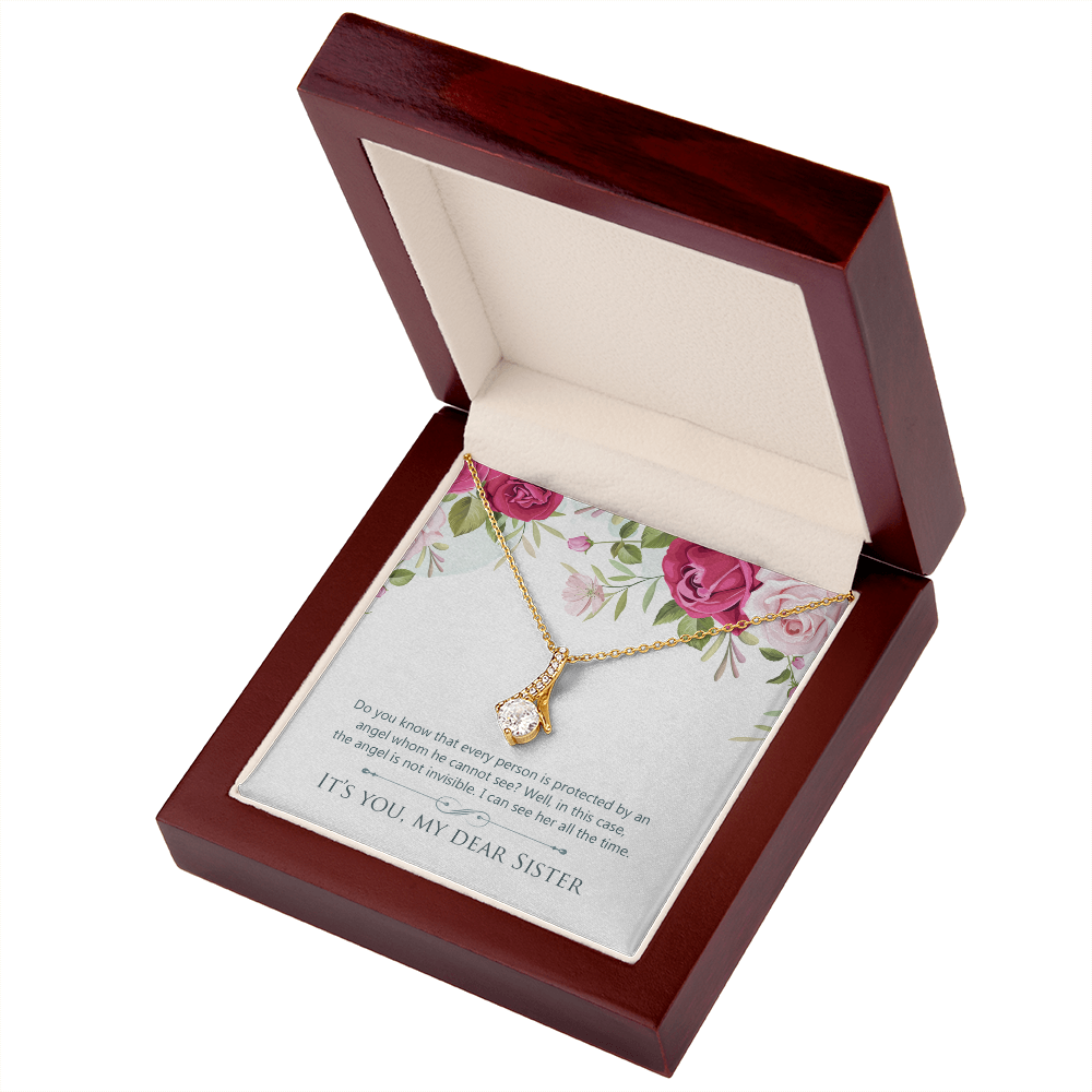 To My Sister Protected by an Angel Alluring Ribbon Necklace Message Card-Express Your Love Gifts