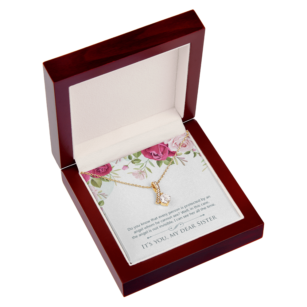 To My Sister Protected by an Angel Alluring Ribbon Necklace Message Card-Express Your Love Gifts