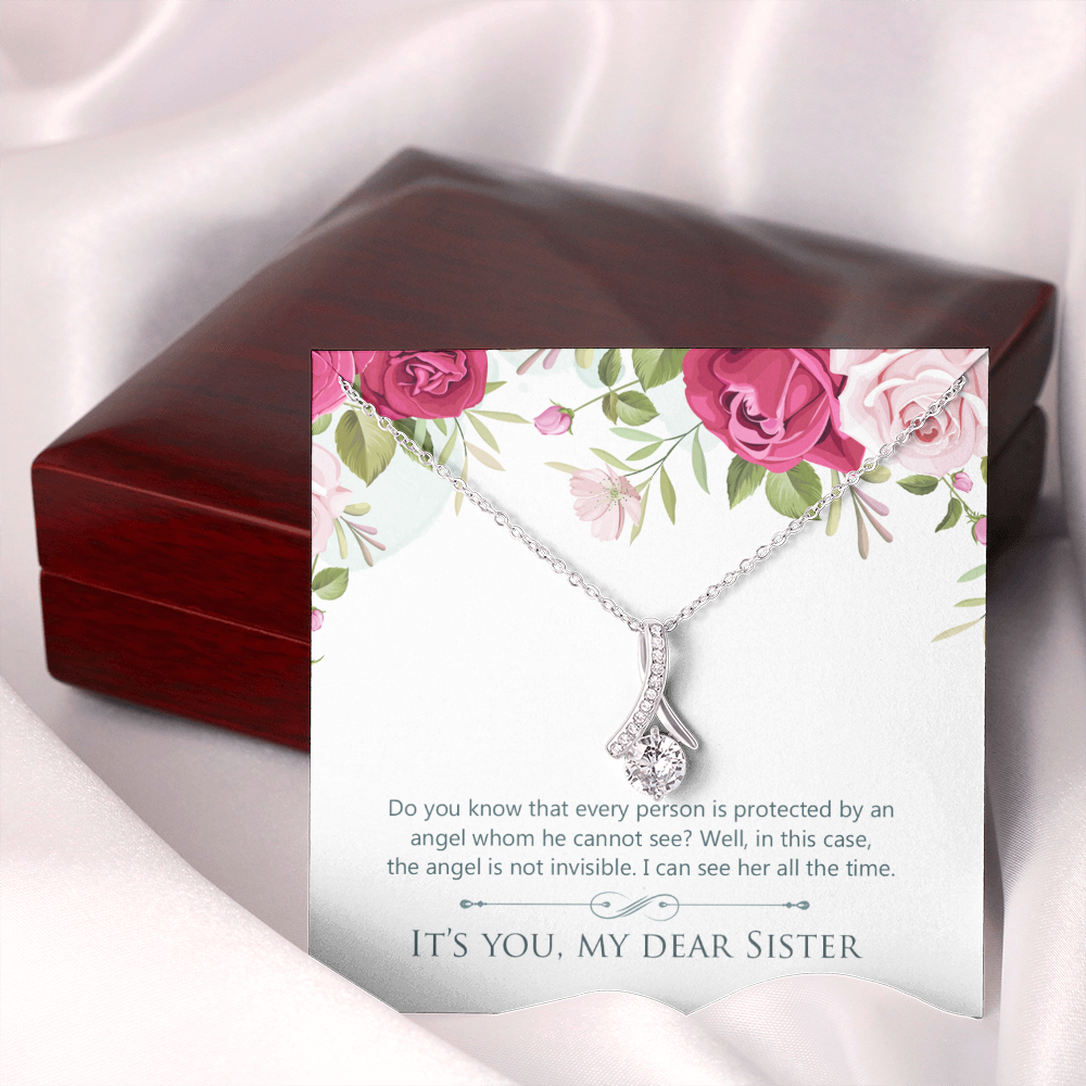 To My Sister Protected by an Angel Alluring Ribbon Necklace Message Card-Express Your Love Gifts