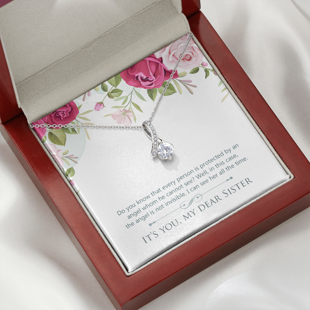 To My Sister Protected by an Angel Alluring Ribbon Necklace Message Card-Express Your Love Gifts