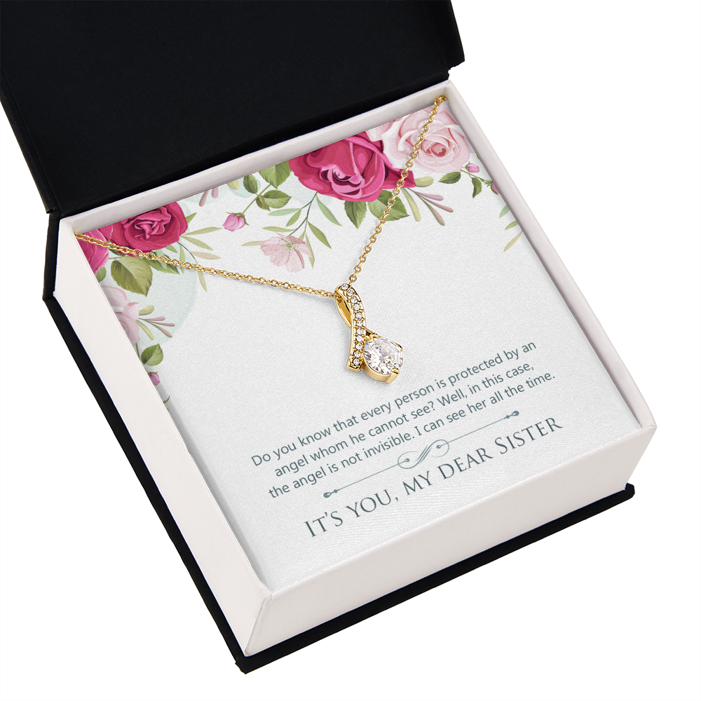 To My Sister Protected by an Angel Alluring Ribbon Necklace Message Card-Express Your Love Gifts