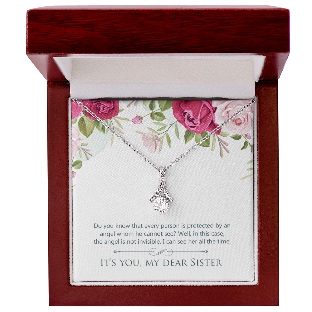 To My Sister Protected by an Angel Alluring Ribbon Necklace Message Card-Express Your Love Gifts