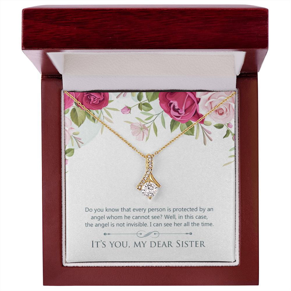 To My Sister Protected by an Angel Alluring Ribbon Necklace Message Card-Express Your Love Gifts
