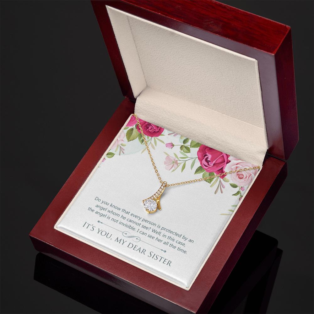 To My Sister Protected by an Angel Alluring Ribbon Necklace Message Card-Express Your Love Gifts