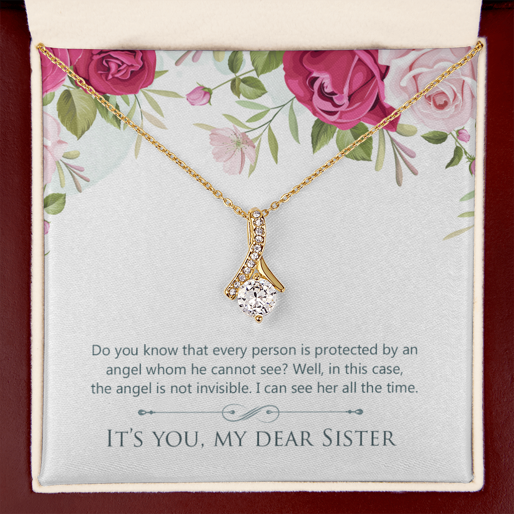 To My Sister Protected by an Angel Alluring Ribbon Necklace Message Card-Express Your Love Gifts