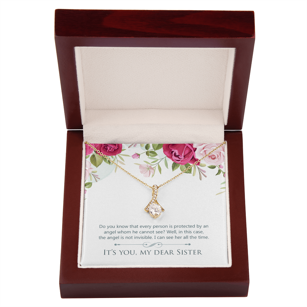 To My Sister Protected by an Angel Alluring Ribbon Necklace Message Card-Express Your Love Gifts