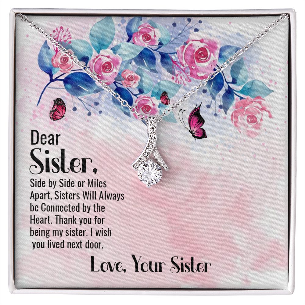 To My Sister Side by Side Alluring Ribbon Necklace Message Card-Express Your Love Gifts