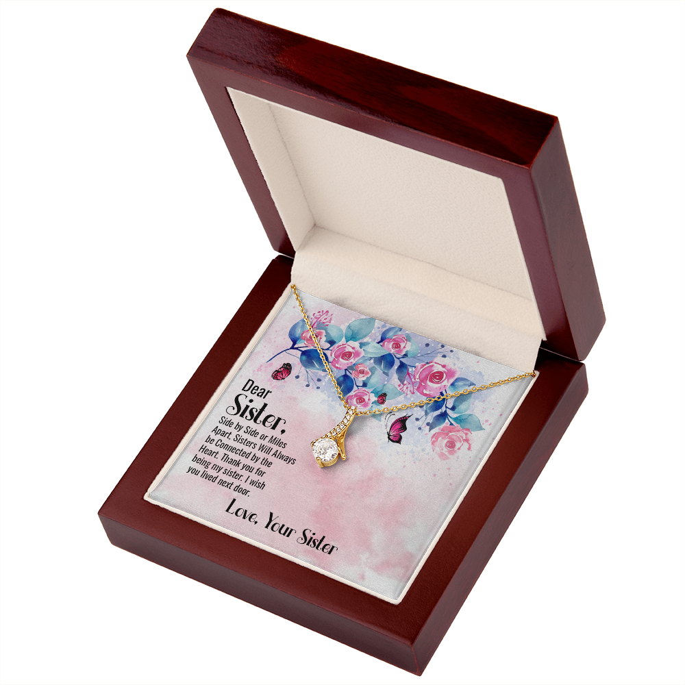 To My Sister Side by Side Alluring Ribbon Necklace Message Card-Express Your Love Gifts