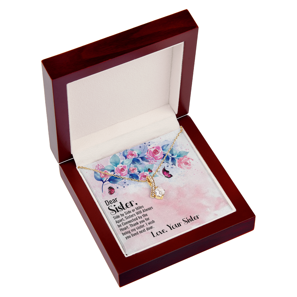 To My Sister Side by Side Alluring Ribbon Necklace Message Card-Express Your Love Gifts
