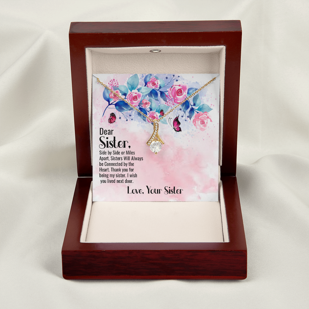 To My Sister Side by Side Alluring Ribbon Necklace Message Card-Express Your Love Gifts