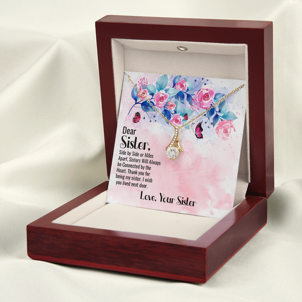 To My Sister Side by Side Alluring Ribbon Necklace Message Card-Express Your Love Gifts
