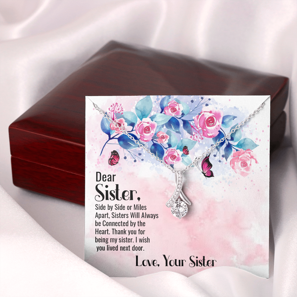To My Sister Side by Side Alluring Ribbon Necklace Message Card-Express Your Love Gifts