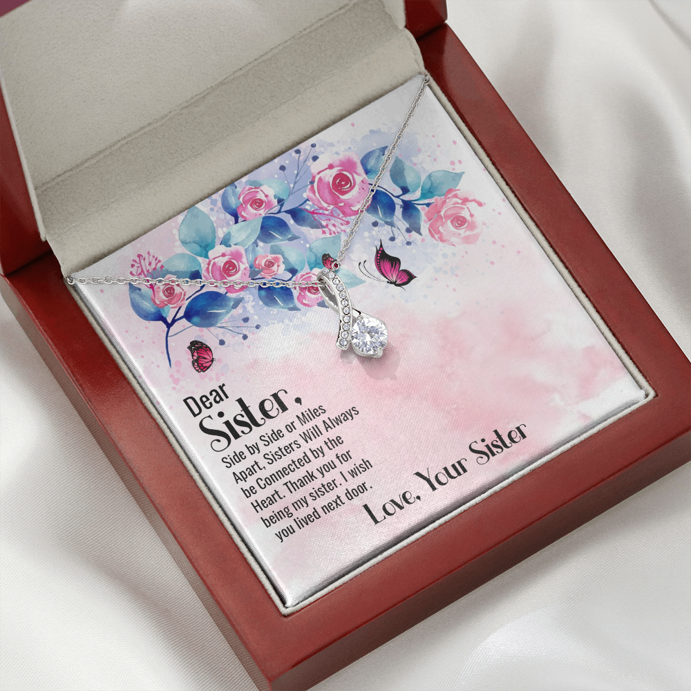 To My Sister Side by Side Alluring Ribbon Necklace Message Card-Express Your Love Gifts