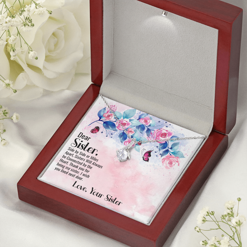 To My Sister Side by Side Alluring Ribbon Necklace Message Card-Express Your Love Gifts