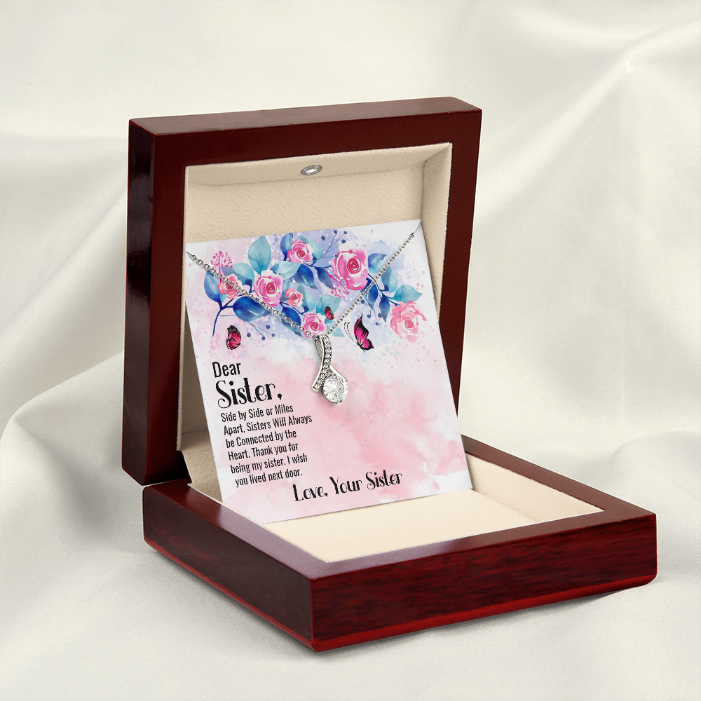 To My Sister Side by Side Alluring Ribbon Necklace Message Card-Express Your Love Gifts