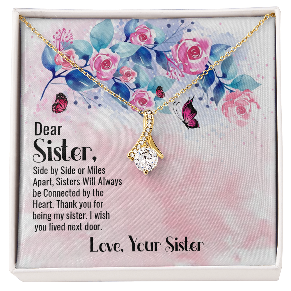 To My Sister Side by Side Alluring Ribbon Necklace Message Card-Express Your Love Gifts