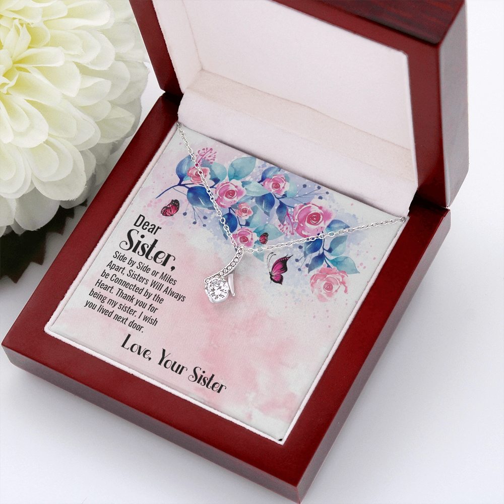 To My Sister Side by Side Alluring Ribbon Necklace Message Card-Express Your Love Gifts