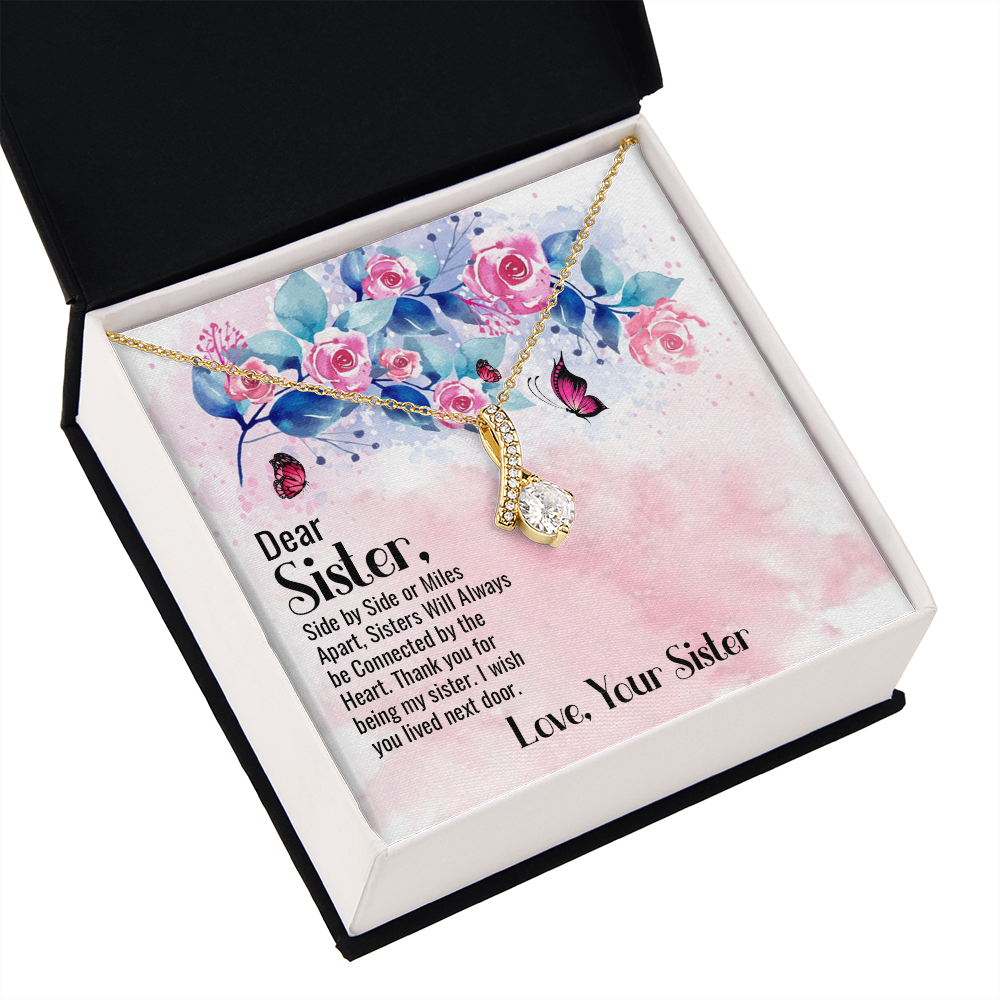 To My Sister Side by Side Alluring Ribbon Necklace Message Card-Express Your Love Gifts