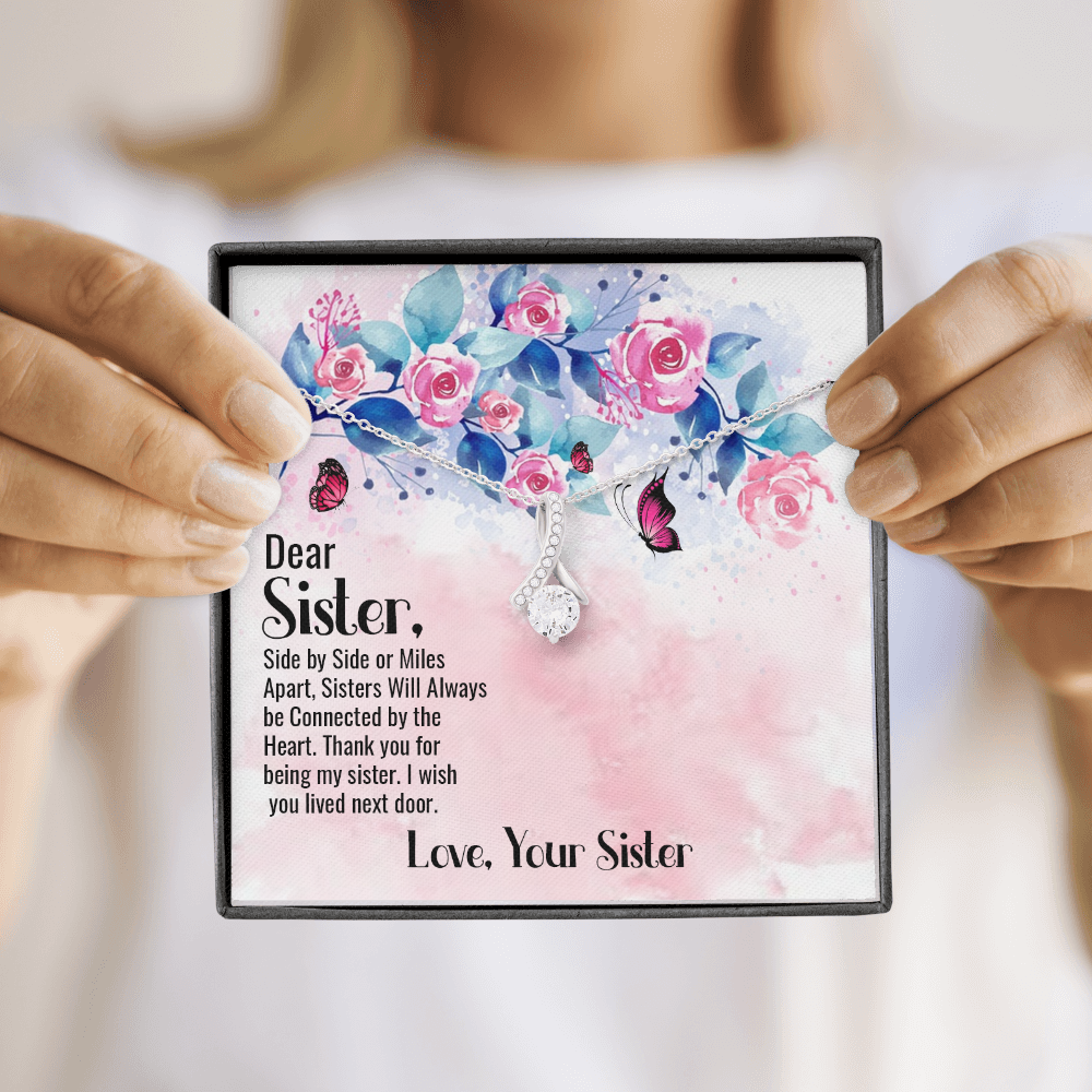 To My Sister Side by Side Alluring Ribbon Necklace Message Card-Express Your Love Gifts