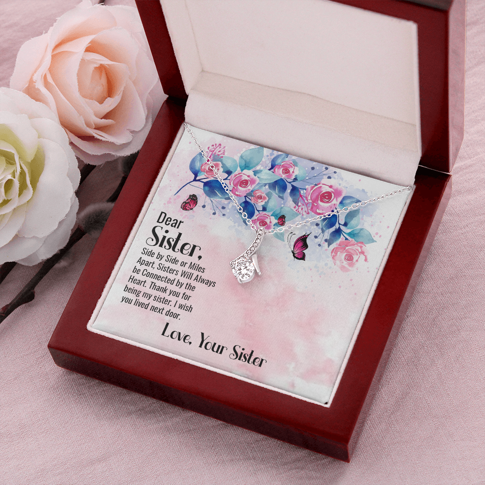 To My Sister Side by Side Alluring Ribbon Necklace Message Card-Express Your Love Gifts