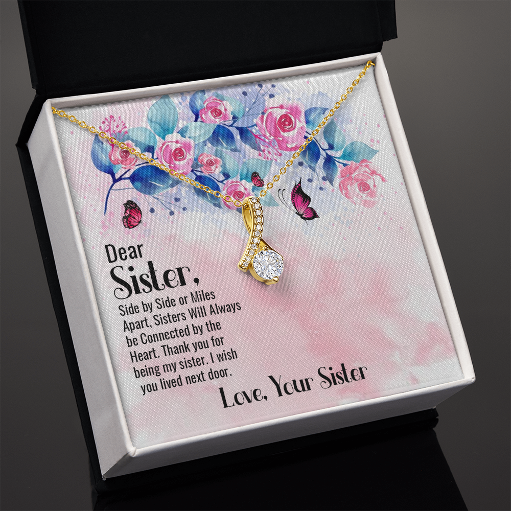 To My Sister Side by Side Alluring Ribbon Necklace Message Card-Express Your Love Gifts