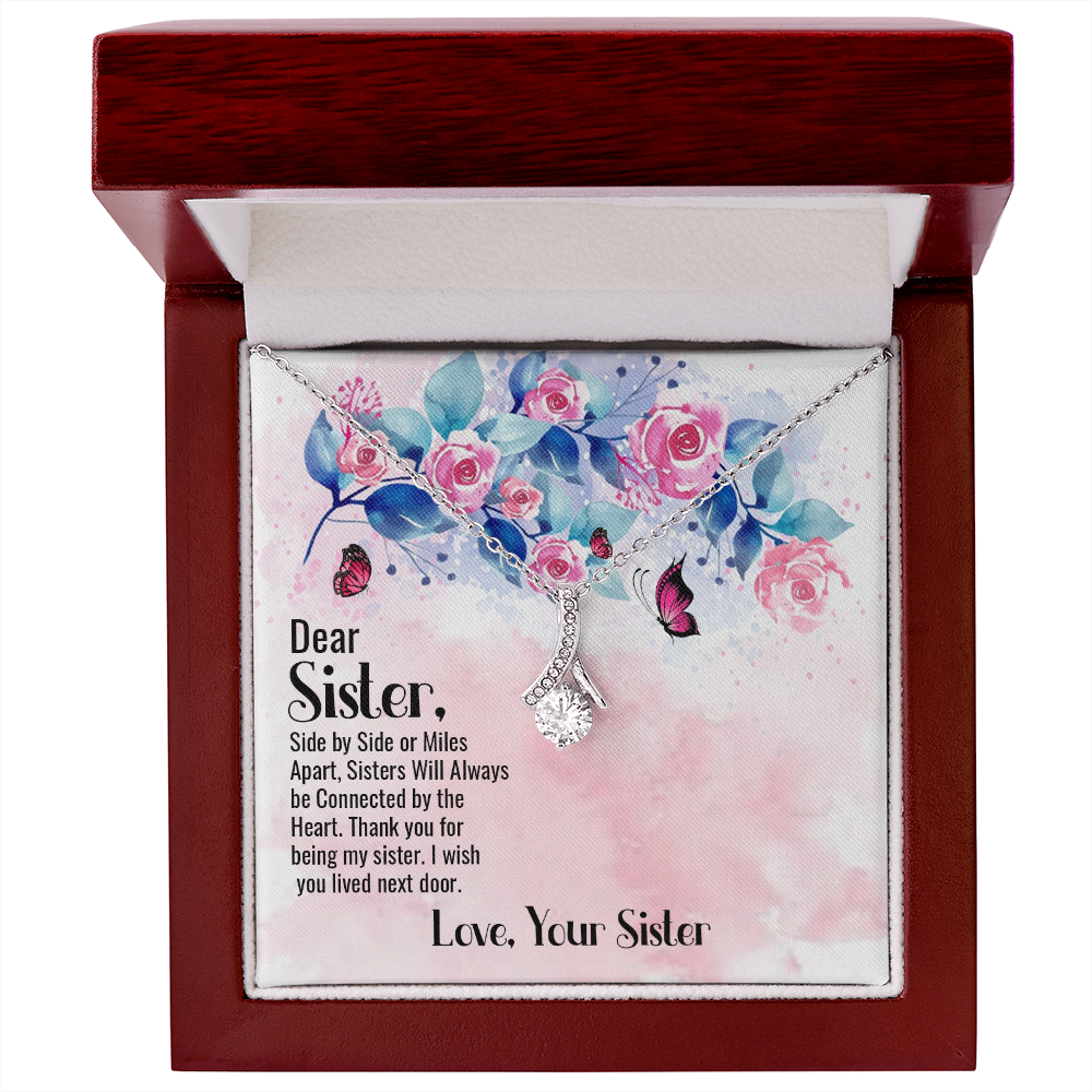 To My Sister Side by Side Alluring Ribbon Necklace Message Card-Express Your Love Gifts
