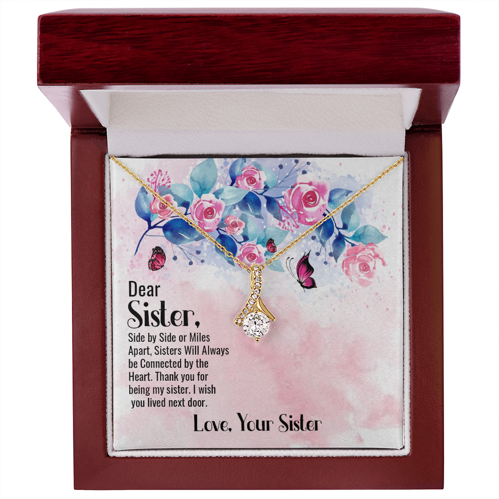 To My Sister Side by Side Alluring Ribbon Necklace Message Card-Express Your Love Gifts