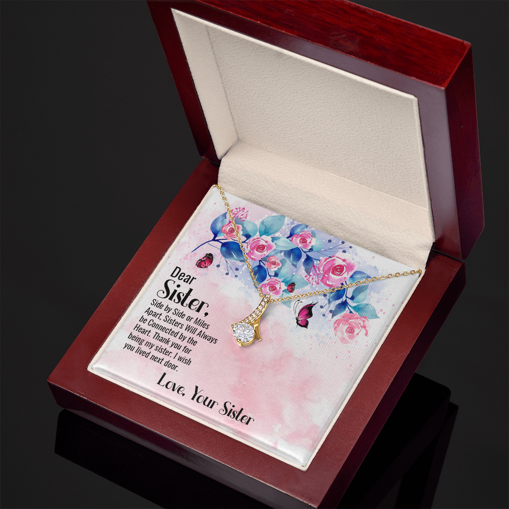 To My Sister Side by Side Alluring Ribbon Necklace Message Card-Express Your Love Gifts