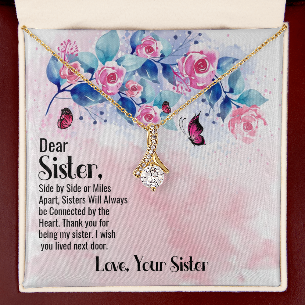 To My Sister Side by Side Alluring Ribbon Necklace Message Card-Express Your Love Gifts
