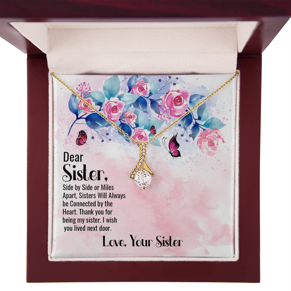To My Sister Side by Side Alluring Ribbon Necklace Message Card-Express Your Love Gifts