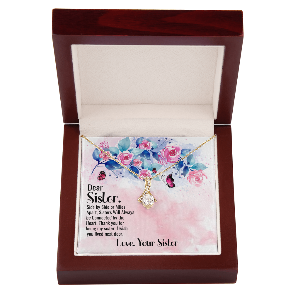 To My Sister Side by Side Alluring Ribbon Necklace Message Card-Express Your Love Gifts